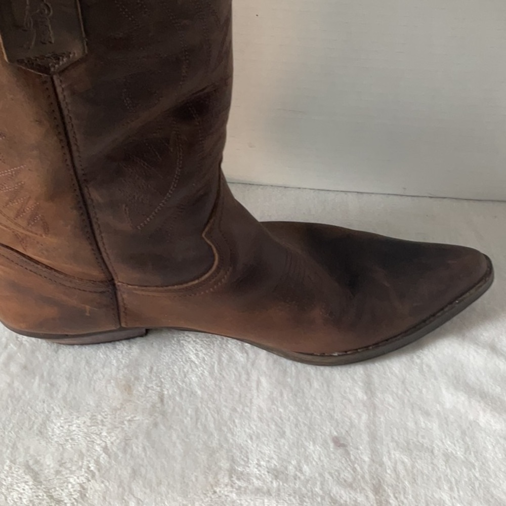 Men's Brown Leather Cowboy Boots - Picture 5 of 9